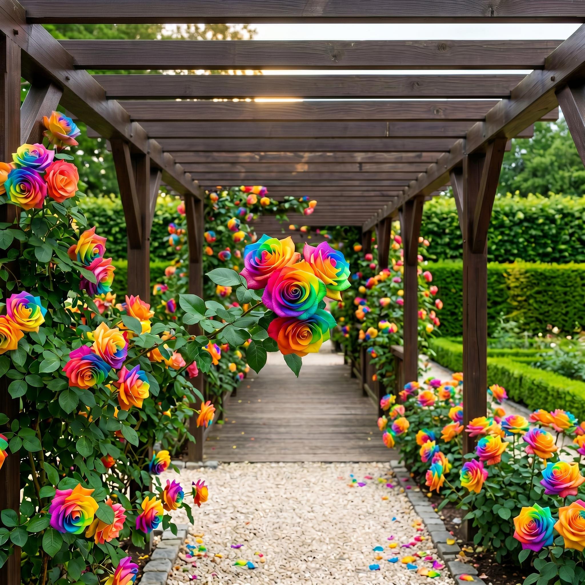 200 Rare Rainbow Rose Seeds Multi Color Vibrant Rose Bush for Stunning ...