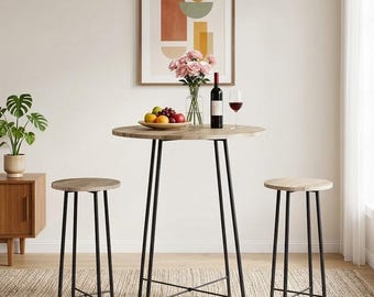 Set da 3 pezzi con tavolo da pub, tavolo da bistrot ad altezza bancone e sedie, ideale per piccoli spazi.