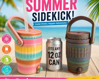 Vaso térmico infantil de verano / Vaso térmico estilo retro para latas / Vaso para refrescos de 355 ml / Vaso térmico con pajita / Vaso para senderismo