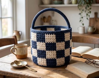 Checkered Crochet Basket Pattern | Easy Bulky Yarn Storage (PDF Pattern)