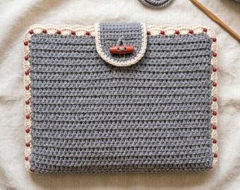 Crochet Laptop Sleeve Pattern – Cat Ears, Ribbed Texture, Beginner Friendly (Digital Download)