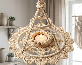 Beginner Crochet Chandelier Pattern – Easy Boho LED Tealight Holder (PDF Pattern)