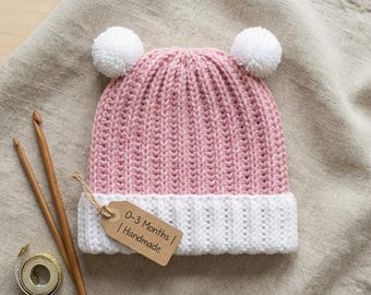 Patrón rápido de gorro de bebé a crochet – Gorro de punto acanalado para principiantes (desde recién nacidos hasta los 12 meses)