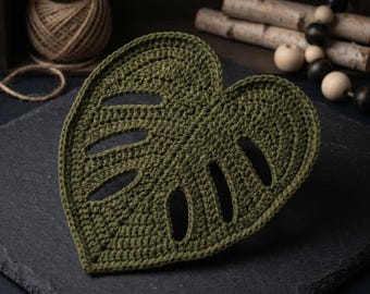 Crochet Monstera Leaf Coaster Pattern | Easy Tropical Home Decor PDF