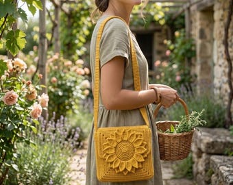 Crochet Sunflower Bag Pattern | Easy Beginner Floral Purse PDF Tutorial (Digital Download)