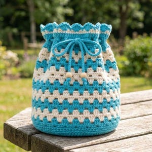 Easy Crochet Granny Drawstring Bag Pattern | Beginner Purse, Boho Accessory (Digital Download)