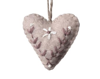 East of India Felt Embroidered Heart - Pale Pink, Heart Felt Gift, Gift for loved one, hanging heart, small keepsake token gift