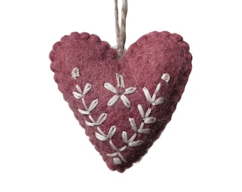 East of India Felt Embroidered Heart - Dusky Pink, Heart Felt Gift, Gift for loved one, hanging heart, small keepsake token gift