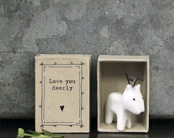 Oost-India Matchbox porseleinen hert ornament, cadeau voor geliefde, cadeau voor haar, cadeau voor hem, jubileumcadeau, klein aandenken token cadeau