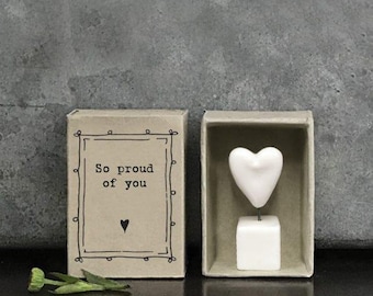 East of India Matchbox Heart - So proud of you, well done gift, exam gift, good luck gift