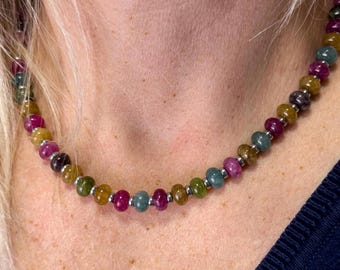 Collar de turmalina, collar de piedras preciosas hecho a mano, hematita, regalo para ella
