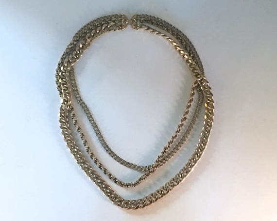 vintage 1960s Multi Chain Gold Necklace - signed … - image 8