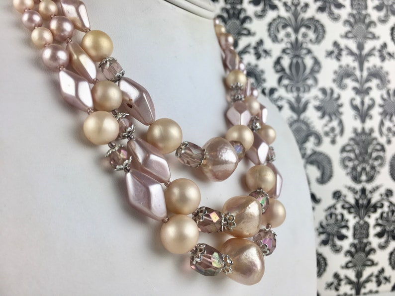 something old formal choker bridal baubles and champagne heirloom glass beads vintage 1950s multi-strand beaded necklace pearls