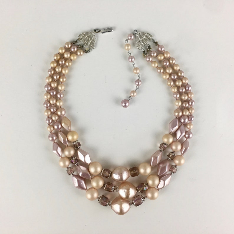 something old formal choker bridal baubles and champagne heirloom glass beads vintage 1950s multi-strand beaded necklace pearls