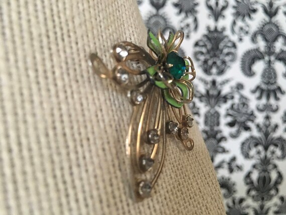 something green, vintage 1950s rhinestone floral … - image 6