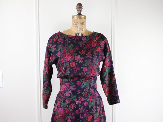 1940-50s vintage Black Wool Cocktail Dress with re