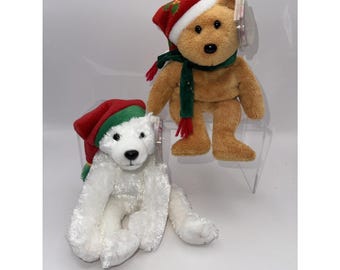 Ty Beanie Baby 2003 Holiday Teddy and Snowdrift Polar Bear Set of 2 Plush Toys