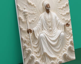 OBBATALA Premium 3D Relief Religious Canvas | Visual Textured Spiritual Wall Art | Ready to Hang | Christian & Yoruba Home Decor