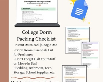 College Dorm Packing Checklist | Room Essentials List for Freshmen | Google Doc