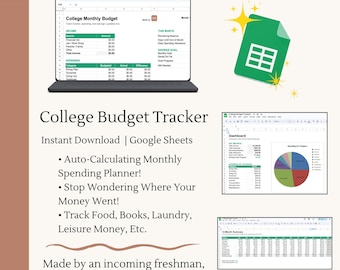 College Dorm Budget Tracker | Google Sheets Budget Planner for Freshmen | Auto-Calculating Student Finance Template