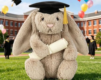 Jellycat Bashful Beige Bunny Graduation Plush Toy - With dust-proof bag