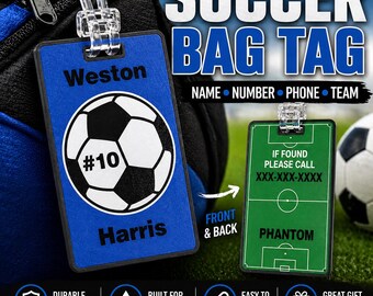 Soccer Player Gift | Personalized Bag Tag with Name & Number | Kids Sports Gift