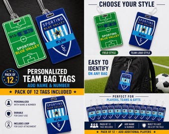 Personalized Team Soccer Bag Tags | Custom Name & Number Sports Gear Identifier