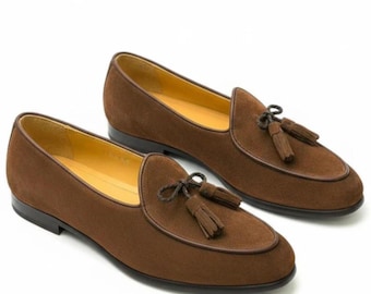 Men's Handmade Suede Leather Tassel comfortable loafers,wedding shoes men