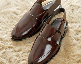 Handmade Brown Leather Peshawari Sandals | Men’s Slingback Chappal