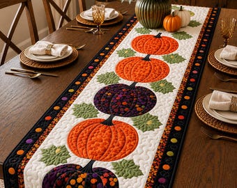Caminho de mesa personalizado com estampa xadrez de abóboras, toalha de mesa para o outono, decoração com folhas de carvalho para o Dia de Ação de Graças, jantar familiar em estilo casa de campo.