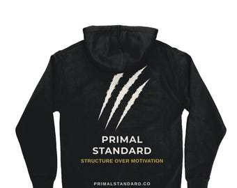 Sudadera con capucha Primal Standard – Corte minimalista de mezcla de algodón, ideal para gimnasio y estilo urbano.