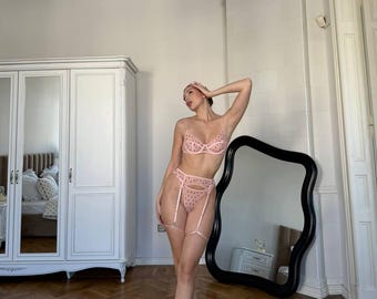 Lightweight Lingerie Set - Soft Mesh Bra and Panty Set - Sheer Minimal Design - Delicate Two Piece Lingerie - S M L Sizes