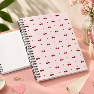 Kersenpatroon Spiraal Notitieboek Esthetisch Studie Girly Coquette Eenvoudig Minimalistisch Trendy Viraal