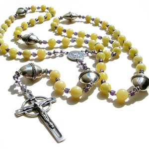 Catholic Rosary Sterling Silver Beaded with Olive Jade