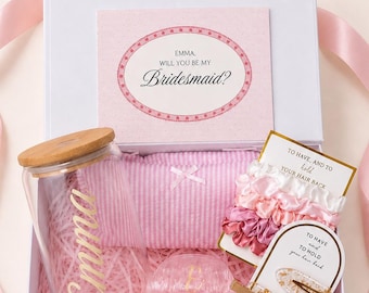 Doos bruidsmeisje voorstel gepersonaliseerd, roze Will You Be My bruidsmeisje geschenkdoos, glazen beker haarklauw haarspeldjes, bruidsmeisje voorstel cadeau