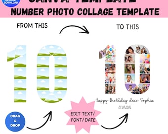 Number 10 Photo Collage Template | personalized Milestone Birthday, Anniversary | custom Photo Poster | (Digital Download)