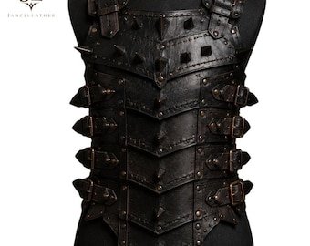 Colete de Armadura em Couro Genuíno com Espinhos - Couraça Gótica Masculina - Cosplay Pós-Apocalíptico