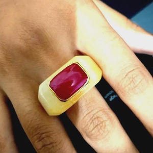 Yellow Sapphire With Lab Ruby Ring: Handmade Sterling Silver, Artisan Jewelry Christmas Gift