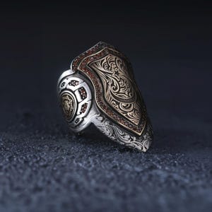 Ottomansk bågskyttsring i sterlingsilver, graverade krigarzihgir-smycken