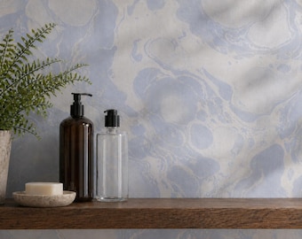 Papier peint marbré bleu clair | Décoration murale abstraite turque Ebru (amovible pour les locataires)