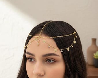 Hart bedel hoofdketting | Gouden sierlijke voorhoofdsieraden | Boho bruidshaarstukje