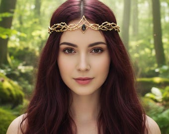 Branch Tiara | Gold Black Gemstone | Elven Gothic Crown Headpiece