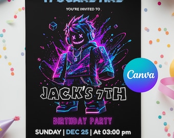 Invitation Roblox, Roblox invite, Roblox Birthday party invitation, Roblox bday Invite, Roblox party Invites, Editable Template Invitation