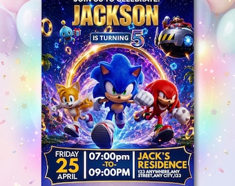 Sonic the Hedgehog Birthday Invitation Template, Editable Kids Sonic Party Invite, Instant Canva Download