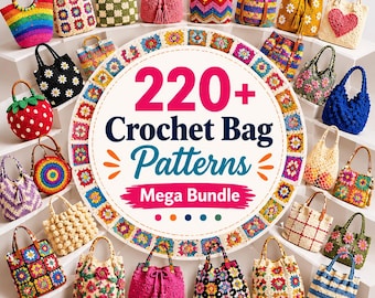 Mega Crochet Bag Patterns Bundle Tote Boho Granny Square Market Bag PDF Tutorial Collection Handmade DIY Purse Pattern Set