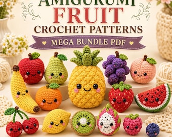 Amigurumi Fruit Crochet Pattern Bundle, 14 Kawaii Designs (PDF Download)