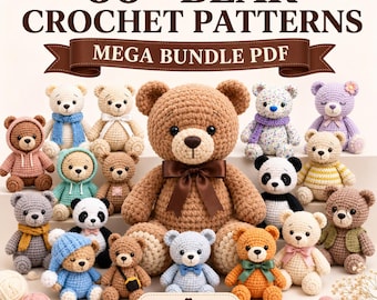 65+ Bear Crochet Pattern Bundle PDF | Amigurumi Teddy Bear Patterns | Plush Animal Crochet Patterns | DIY Crochet Toy | Instant Download