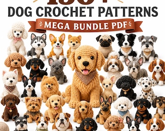150+ dog crochet pattern bundle set cute dog style nursery decor and craft fair stock instant download beginners guide plus puppy designs