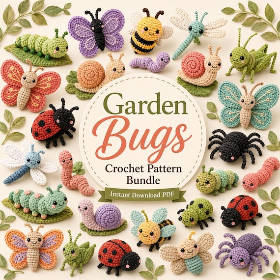 Garden Bugs Crochet Pattern Bundle – Amigurumi Insects (Bee, Butterfly, Ladybug, Caterpillar, Dragonfly) (PDF)