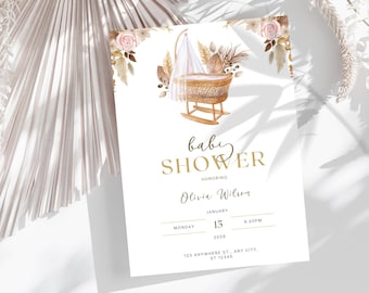 Baby Shower Invitation Template Canva, Baby Shower Invite, Printable Baby Shower Invitation, Digital Invitation Card, Instant Download